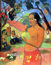 Femme tahitienne tenant un fruit - Gauguin 1893